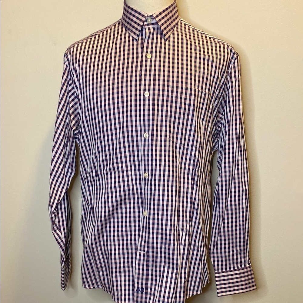 Johnston & Murphy Tailored Fit Pink Dress Shirt in Purple and Blue Stripes (L)